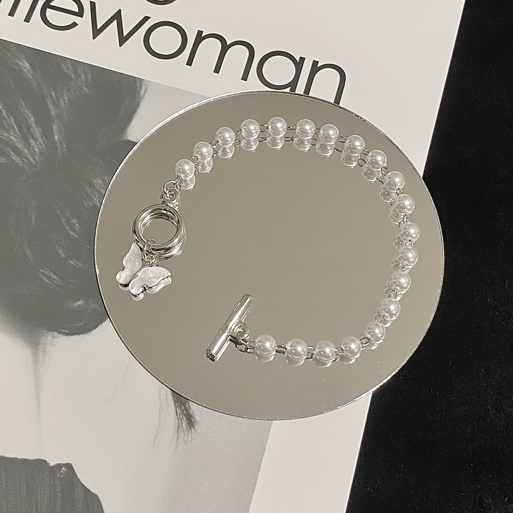 Vòng Tay Hình Bướm Đính Ngọc Trai Đơn Giản Phong Cách Harajuku