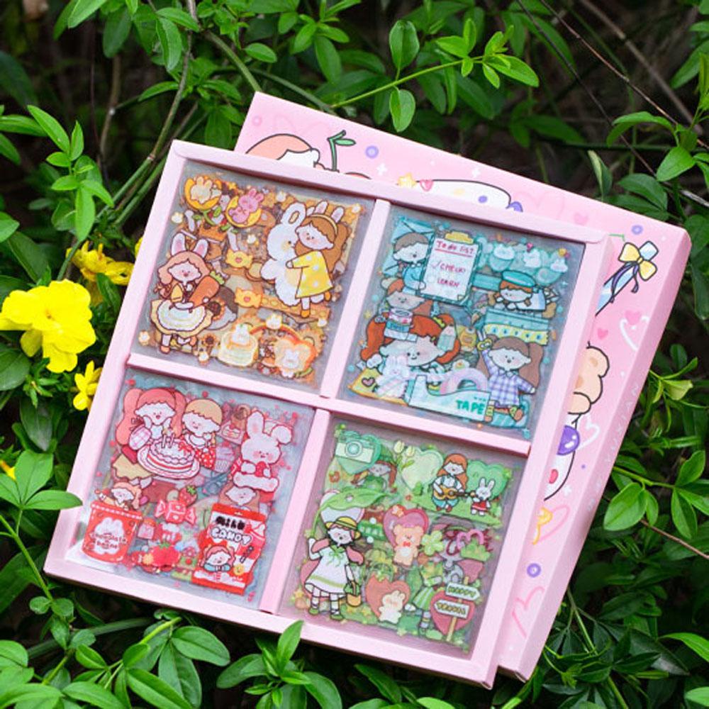 AUGUSTINA Nhãn Dán Trang Trí Nhật Ký / Album Ảnh Chống Thấm Nước Hình Gấu / Thỏ Dễ Thương