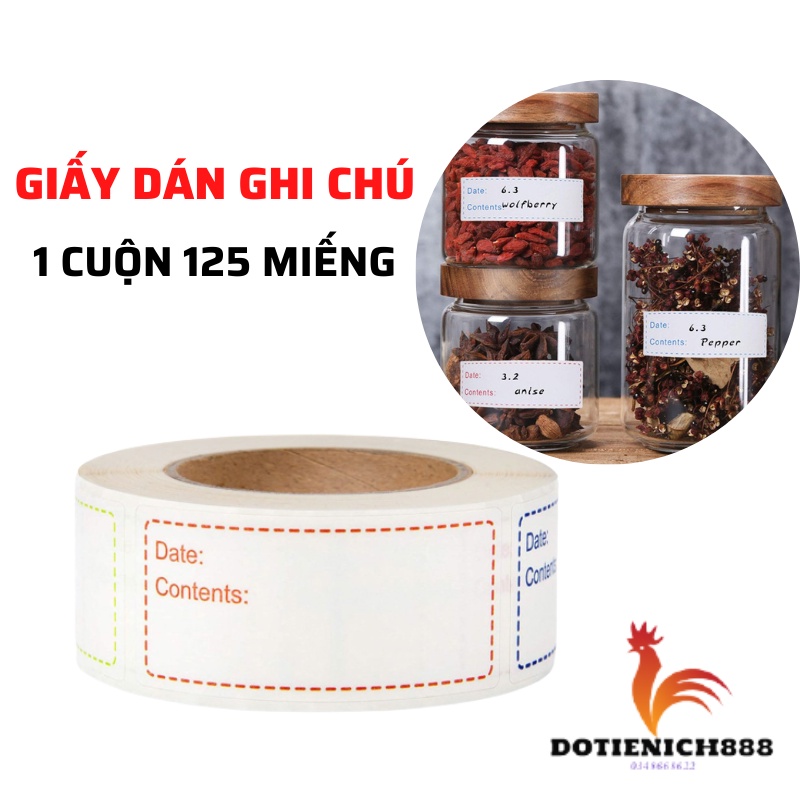 Giấy note đồ ăn thực phẩm tủ lạnh, ghi chú đồ dùng, tên đồ ăn, ngày hết hạn cuộn 125 miếng