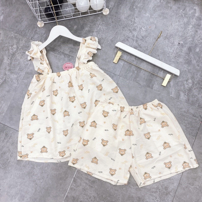 Bộ ngủ mặc nhà chất đũi xốp hai dây cánh tiên đồ ngủ xinh dễ thương