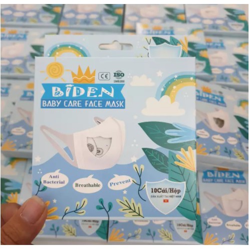 Khẩu trang 3d BIDEN ( Hộp 10 cái) trẻ em, quai mềm co giãn tốt, ôm sát mặt, cho bé dưới 10 tuổi