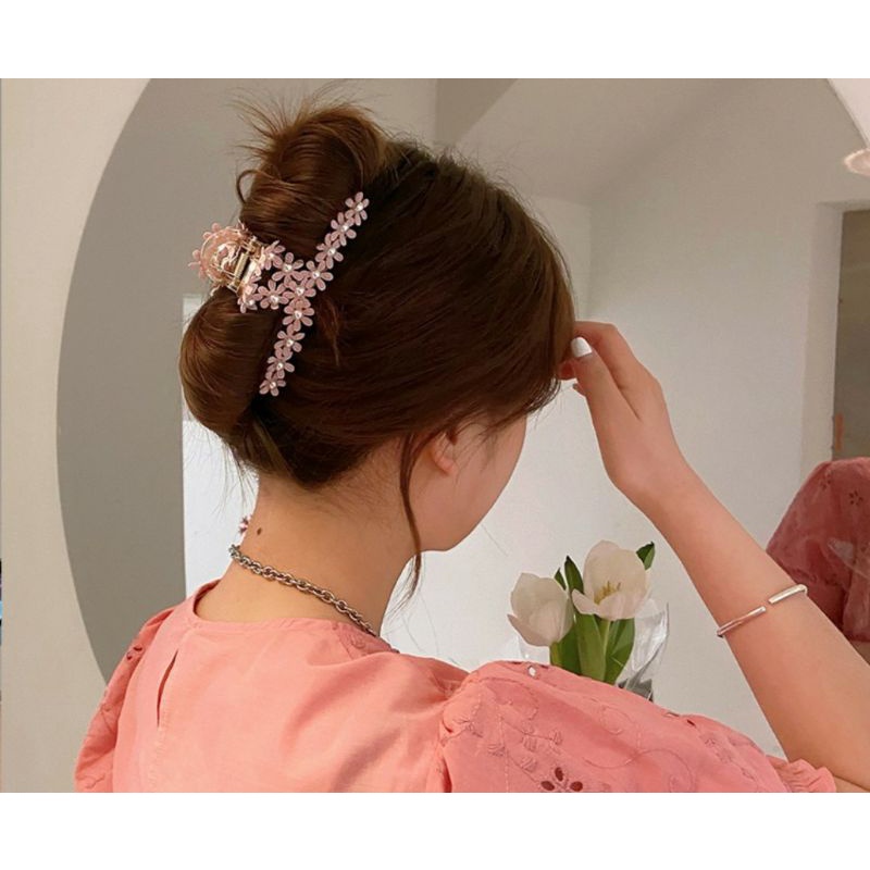 Kẹp tóc hoa vải phối ngọc siêu xinh