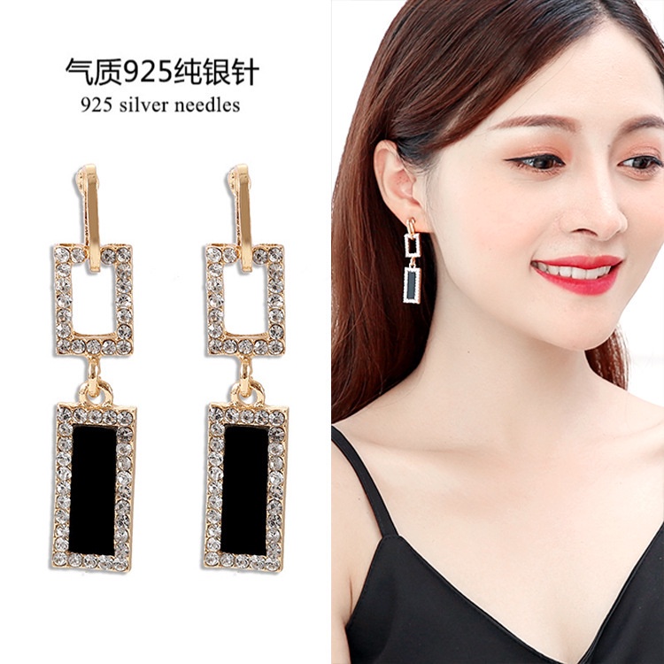 Đôi Bông Tai Hình Vuông Đính Đá Thời Trang Cho Nữ