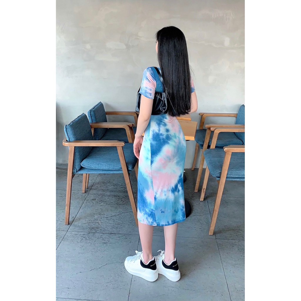 Đầm Body Loang Màu- Váy Ôm Body Nữ Tay Ngắn Thiết Kế Hiện Đại, Cá Tính Cực Tôn Dáng- Chất Vải Thun Co Giãn Dễ Mặc