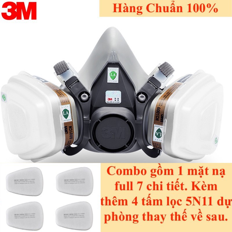 Bộ mặt nạ 3M 6200 11 chi tiết phòng lọc độc  sử dụng phin lọc 3M 6001CN, phun sơn, Phun thuốc sâu, phòng khói đám cháy