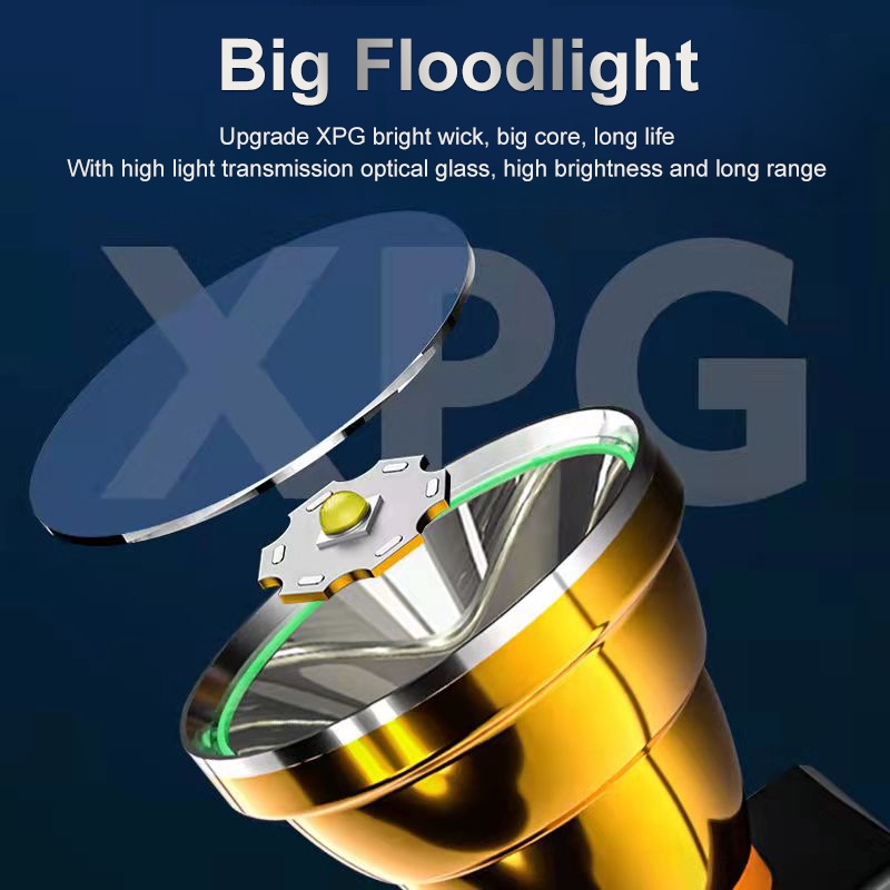 Đèn pha có thể sạc lại Đèn pha LED chống thấm nước 6000 Lumens Đèn pin siêu sáng 3 chế độ Đèn pha dành cho người lớn Đi bộ đường dài Cắm trại