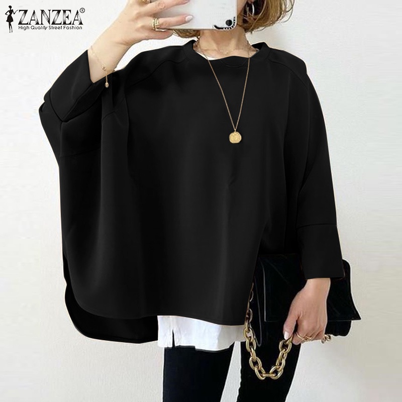 Áo cánh dơi ZANZEA tay lửng 3/4 màu trơn phong cách Hàn Quốc dành cho nữ