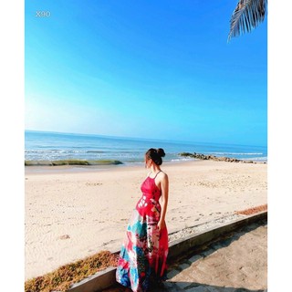 ĐẦM MAXI HOẠ TIẾT CỔ YẾM DÂY LƯNG