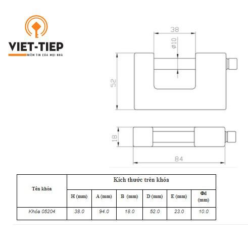 Khóa Việt Tiệp cầu ngang bằng đồng 05204