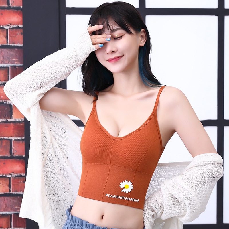 Áo Ngực 2 dây tập gym yoga, áo lót ngực cotton hình bông cúc F006