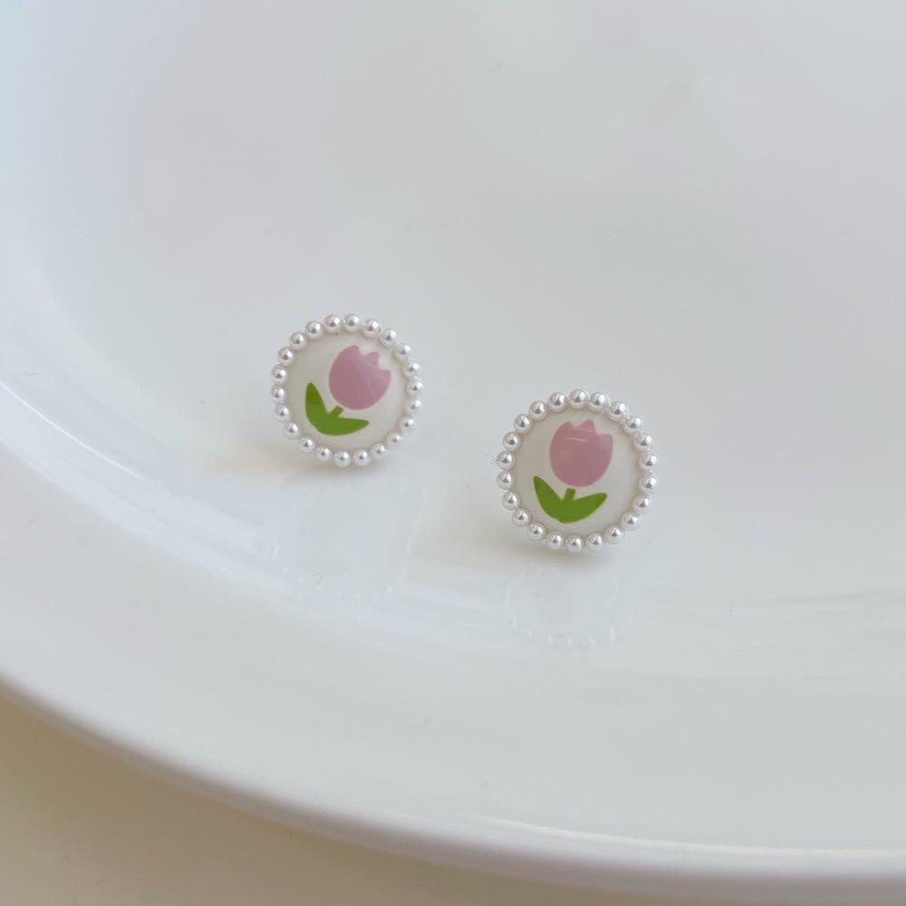 VANES1 Bông Tai Hình Hoa Tulip Tráng Men Phong Cách Vintage Cho Nữ