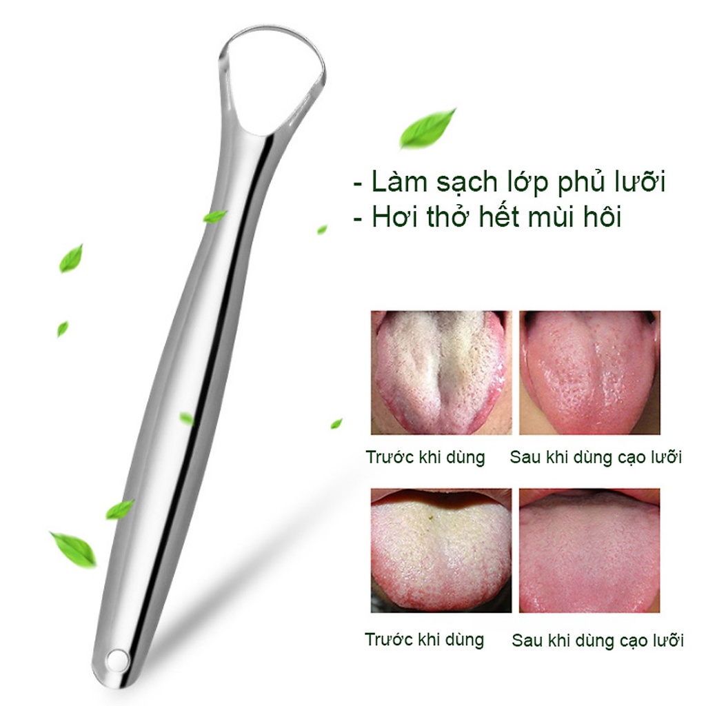 Dụng cụ cạo lưỡi, cây nạo lưỡi vệ sinh lưỡi người lớn bằng inox cao cấp