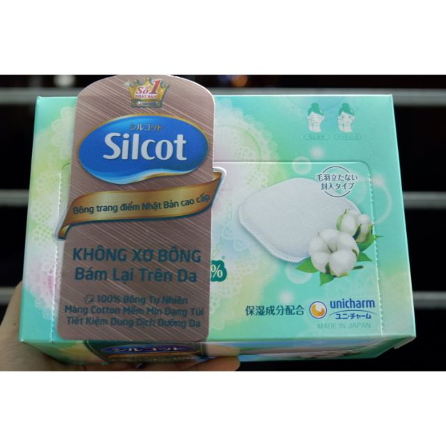 Bông tẩy trang Unicharm Silcot xanh lá 66 miếng Nhật Bản