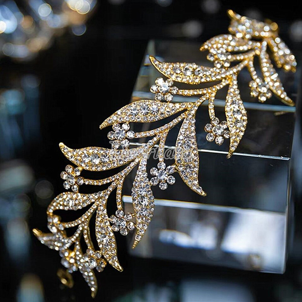 Vương Miện Họa Tiết Lá Cây Đính Đá Thời Trang