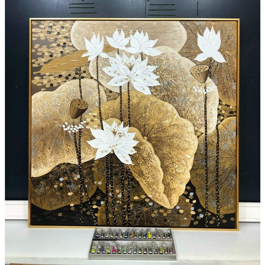 Tranh Hoa Sen đẹp treo phòng khách, phòng làm việc, phòng trà, phòng tiệc, khách sạn... nhiễu mẫu đẹp