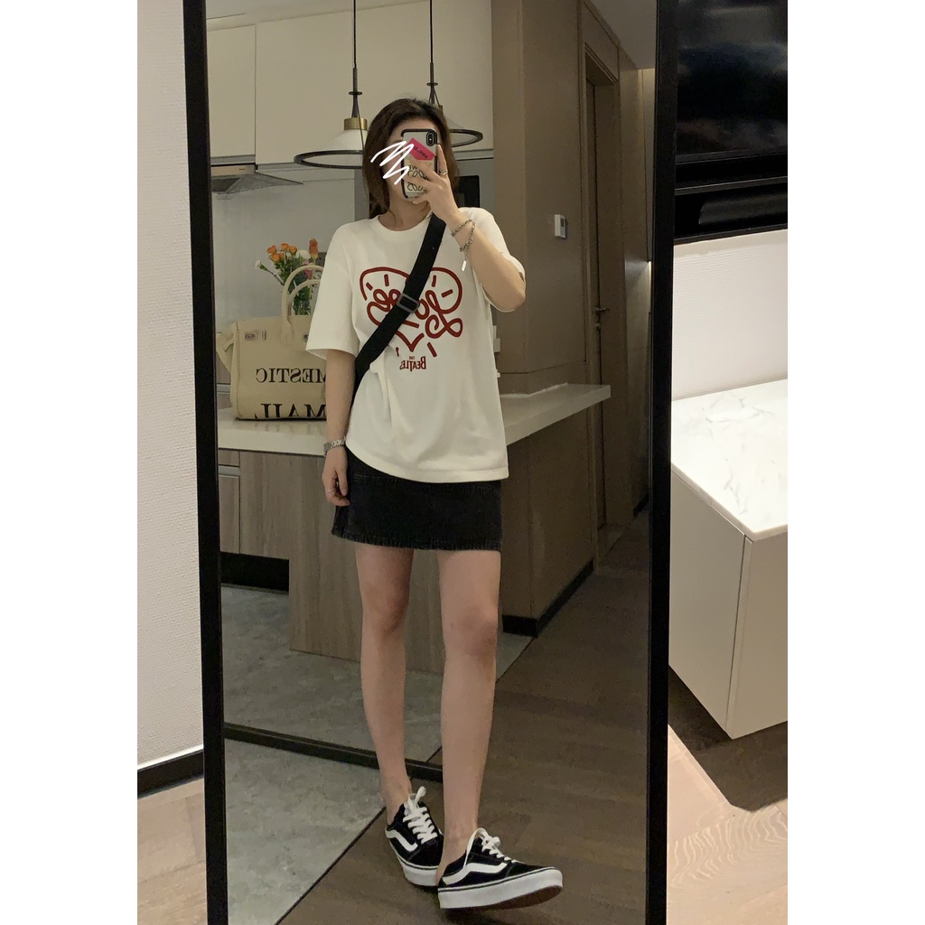 Áo Thun Ngắn Tay Cổ Tròn In Họa Tiết Đơn Giản Thời Trang Hàn Quốc Cho Nữ