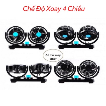 Quạt máy đôi mini 12v - 24v, xoay 360 tiện ích trên ô tô, xe hơi cao cấp