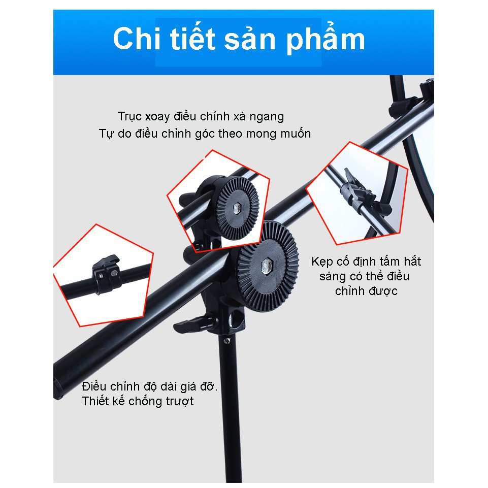 Combo bộ hắt sáng cho studio gồm chân cao 2m, tay treo 175cm tấm hắt sáng 80cm