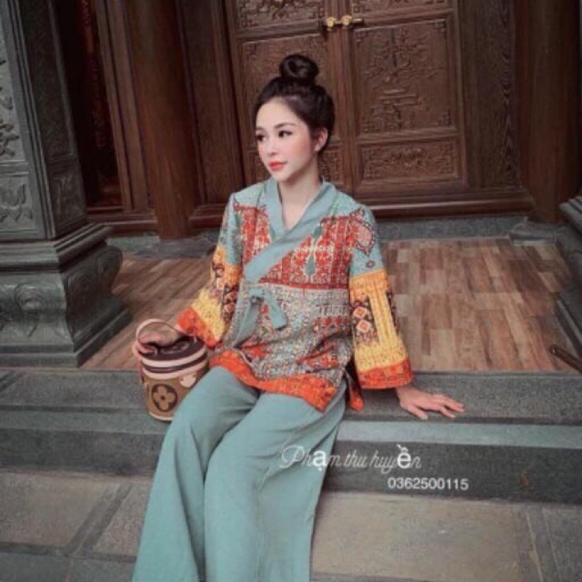 Bộ phật tử đi chùa họa tiết thổ cẩm