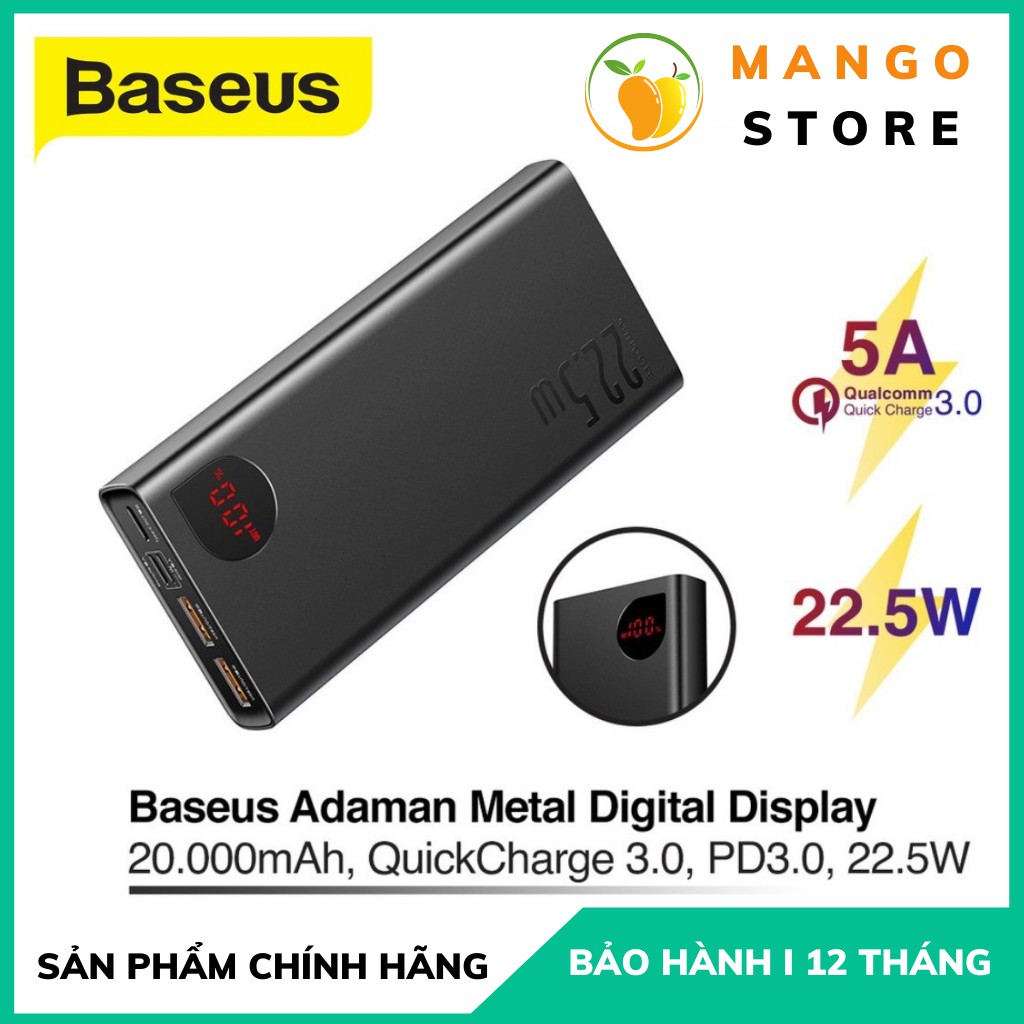 Pin Sạc dự phòng 20000mAh Baseus Adaman Metal Digital Display Quick Charge Sạc Nhanh 22.5w Chính Hãng Baseus