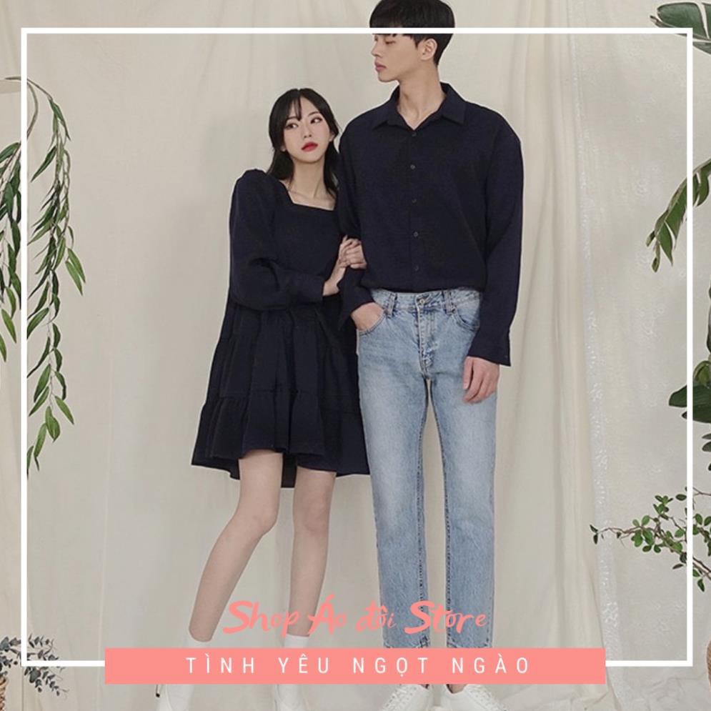 Bộ áo váy sơ mi cặp cao cấp, đồ đôi nam nữ  dễ thương, chất đẹp để chụp hình cưới, đi du lịch