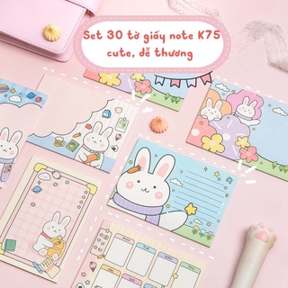 Giấy note cute ghi chú cao cấp mẫu hình Thỏ Happy Rabbit kute dễ thương set 30 tờ K74
