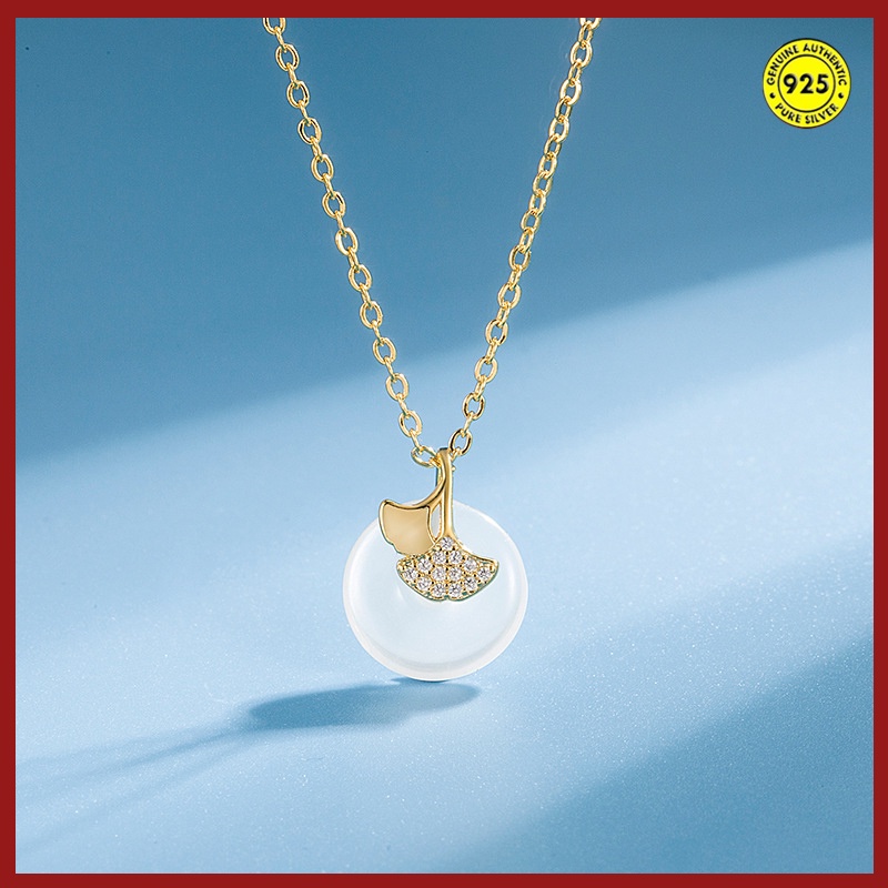 Vòng cổ Mạ Vàng 18K Mặt Hình Lá Đính Hạt Ngọc Bích