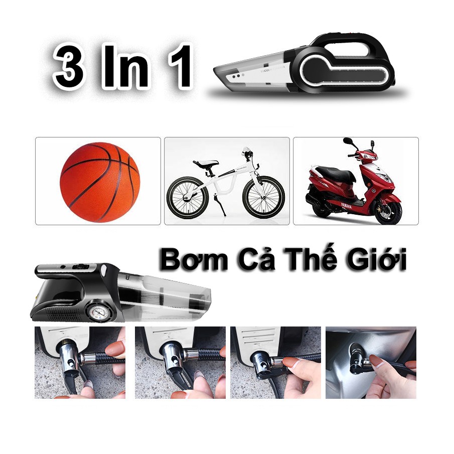 Máy BơmCầm Tay - Máy bơm Xe Hơi 3in1 Kèm Van Bơm Hơi Cao Cấp Công Suất Lớn Bảo Hành 12 Tháng
