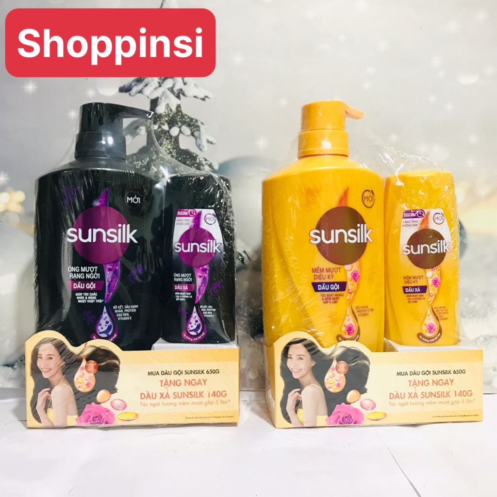 DẦU GỘI ĐẦU SUNSILK BỒ KẾT ÓNG MƯỢT DẦU GỘI 650G TẶNG KÈM CHAI XẢ(GỘI) 140g HOẶC KHĂN MẶT