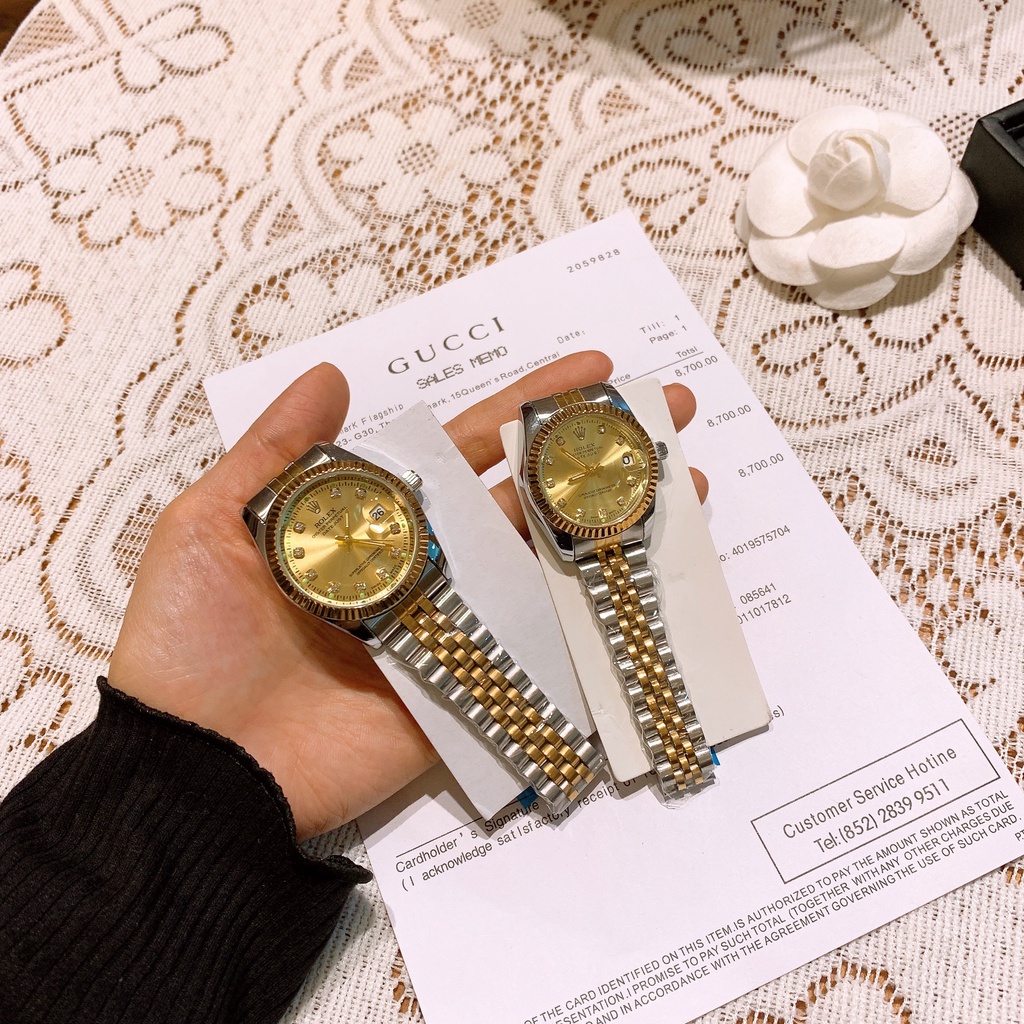 Đồng Hồ Cặp Đôi Nam Nữ Rolex Couple Mới 2022 Dây Kim Loại Lịch