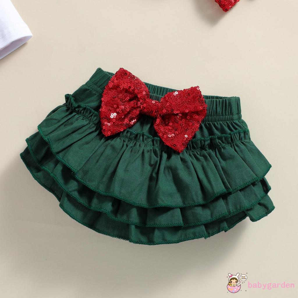 Bộ áo liền quần tay dài cổ tròn in chữ + quần short nhún bèo + băng đô đính nơ kim sa lấp lánh cho bé gái