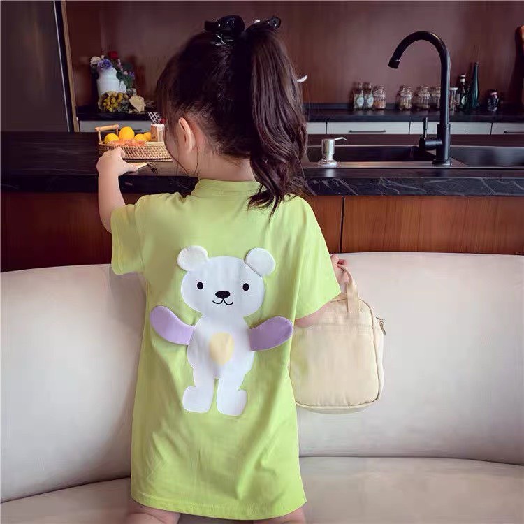 Váy Áo Thun Dài Cho Bé Gái Hình Gấu Phong Cách Hàn Quốc Ken Store