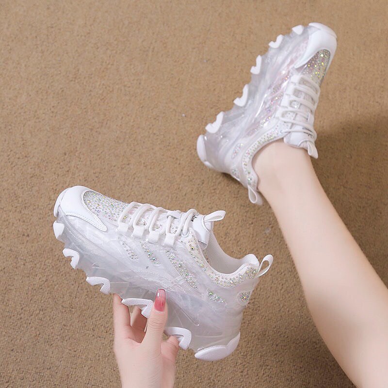 Giày Thể Thao Nữ Cao Cấp Phối Lưới Thoáng Khí Đế Nhựa Trong 2 Màu Trắng Hồng Shop Phương Nhi