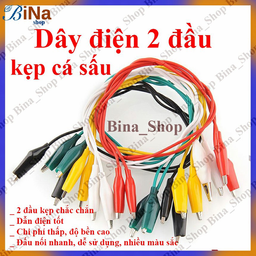 Dây điện kẹp cá sấu 2 đầu dài 45cm nhiều màu