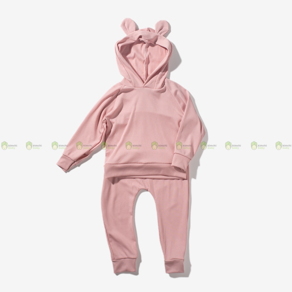 Bộ Dài Tay Len Gân Bé Gái, Bé Trai KIMCHIBABY Hoạ Tiết Tai Thú 3D Dễ Thương, Bộ Quần Áo Trẻ Em Thu Đông CKTD05