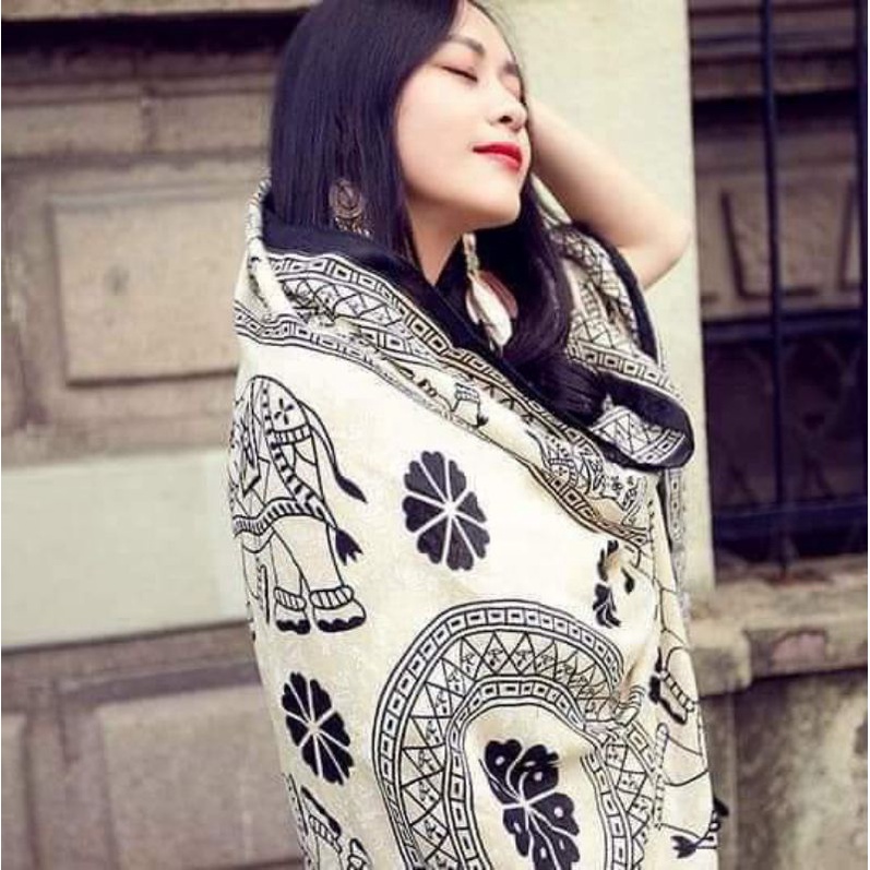 Khăn choàng đũi Boho, 1m8*90cm, phong cách Vitage, cá tính, chất đẹp