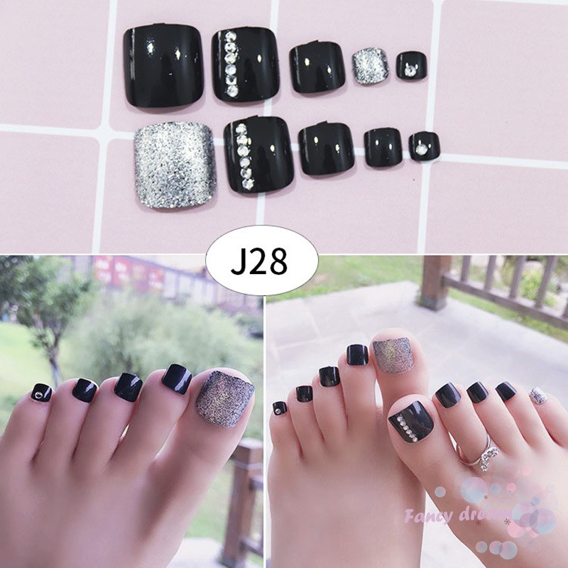 Set 24 móng chân giả nhiều họa tiết độc đáo kèm keo dán tiện dụng cho nữ
