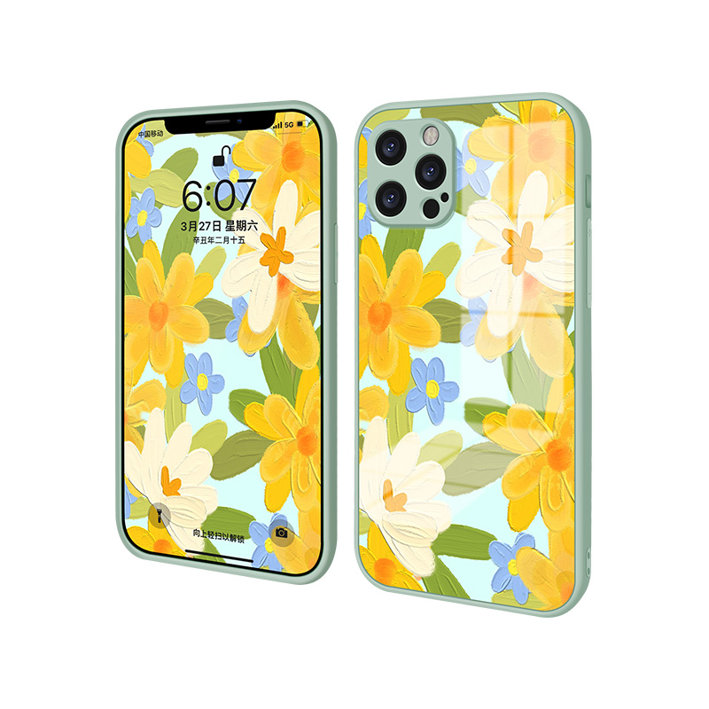 Ốp Lưng Kính Cường Lực Họa Tiết Hoa Xinh Xắn Cho Iphone 11 / 12 Pro Max 7 8 Plus Se 2020 Iphone X Xs Max Xr 12 Mini 6 6s Plus