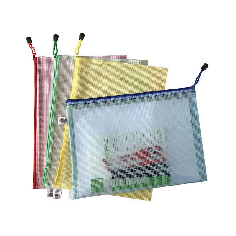 Túi lưới đựng tài liệu khổ A4 bằng PVC có khóa kéo đa năng tiện dụng