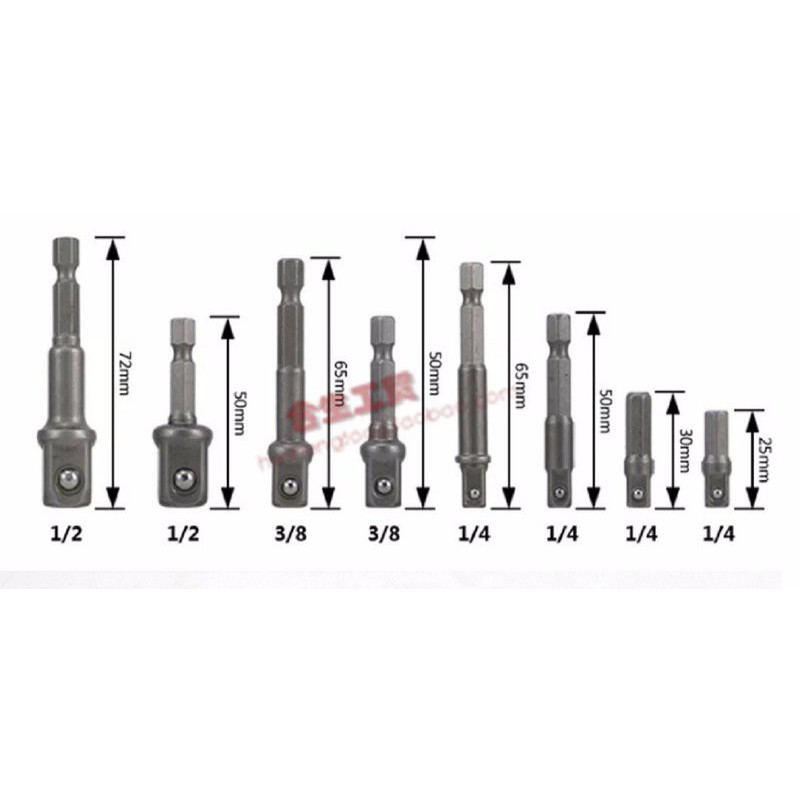 Bộ 8 đầu chuyển vặn khẩu cho khoan, dụng cụ tháo ráp bu lông, ốc , vít giác bằng khoan.