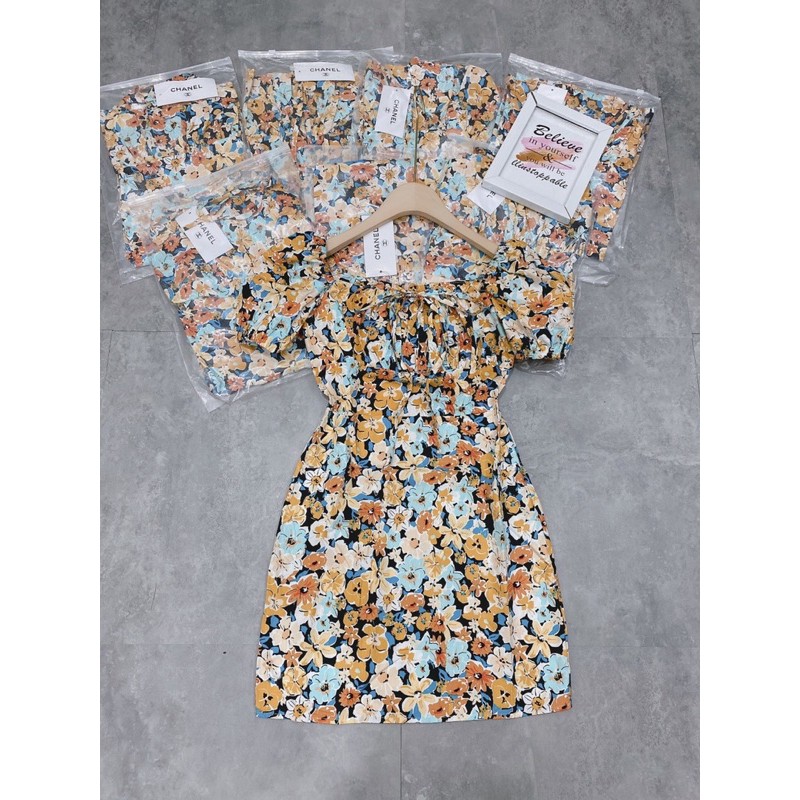[Hàng Chuẩn] Váy Hoa Vàng Cổ Vuông Body, Đầm Hoa Tay Cộc Dáng Ôm Có Ảnh Thật Kèm Video | BigBuy360 - bigbuy360.vn