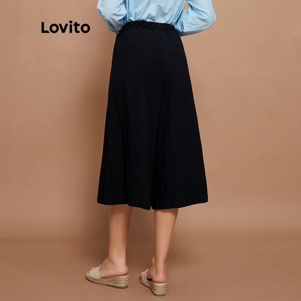 Quần culottes Lovito lưng thun co giãn đơn giản màu trơn có túi L14X024 (Màu đen)