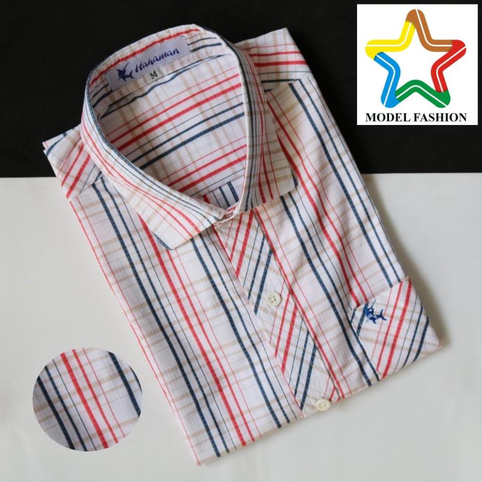 Áo sơ mi nam caro HAHAMAN dáng body cao cấp ngắn tay SMSILK251