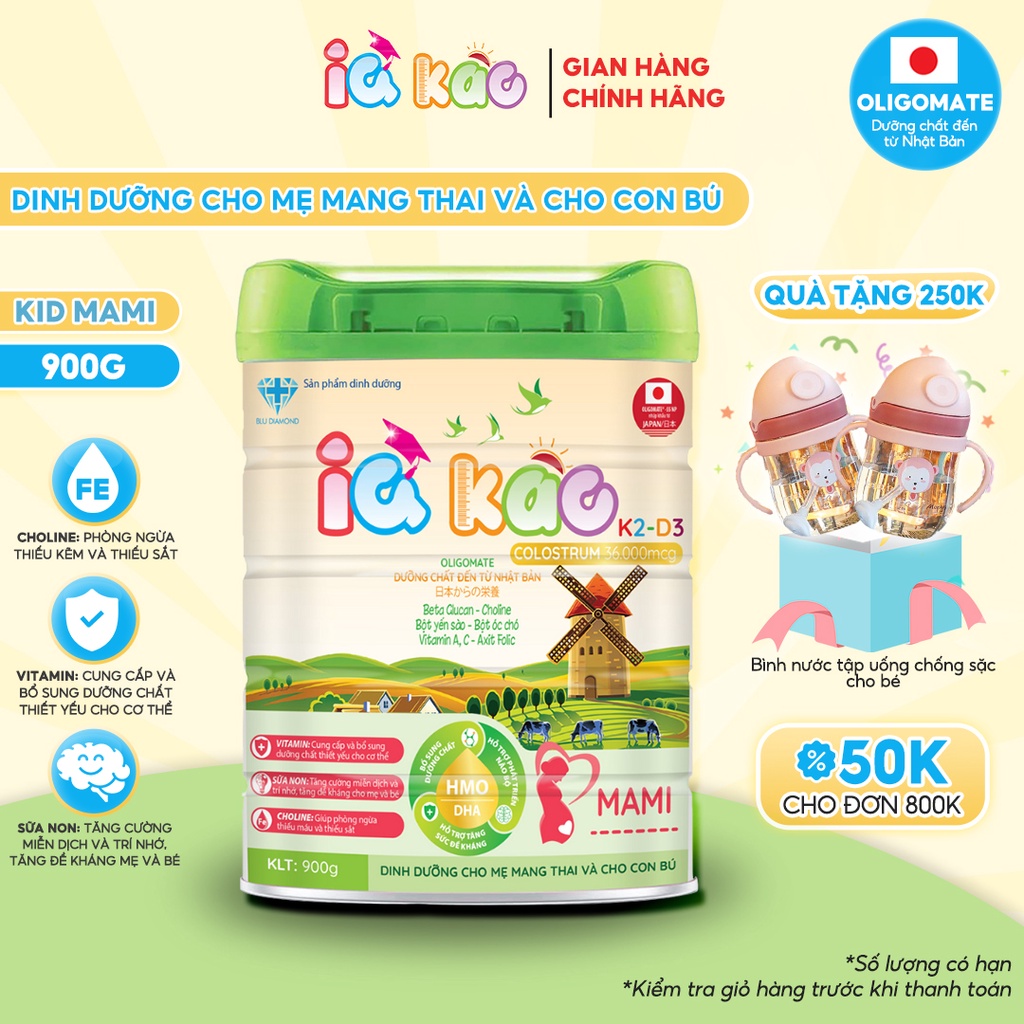 Sữa bột IQ Kao MAMI cho mẹ bầu, phụ nữ đang mang thai và cho con bú giúp bé thông minh và khỏe mạnh hộp 900g