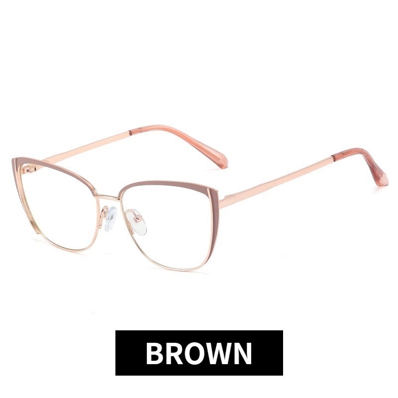 Mắt Kính Gọng Kim Loại Hình Mắt Mèo Chống Ánh Sáng Xanh Thời Trang Retro Phương Tây Cho Nữ