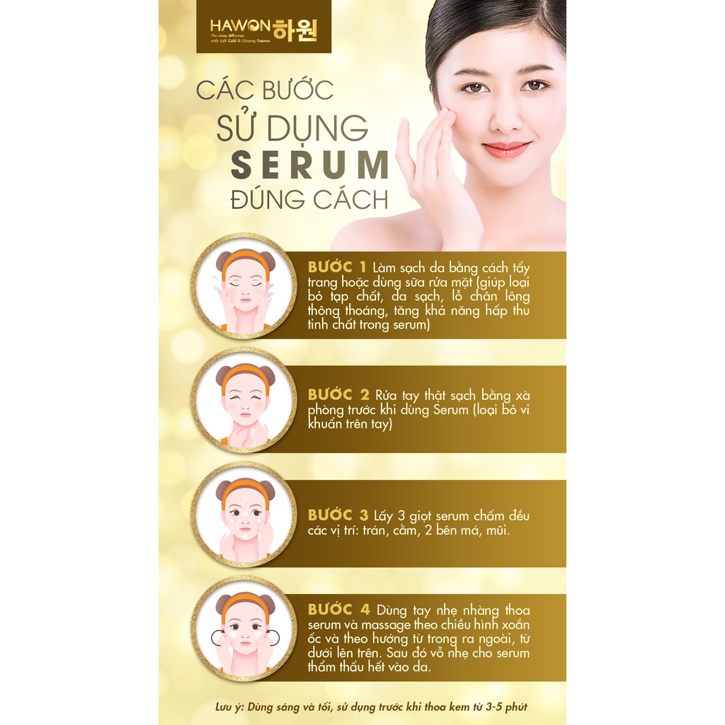 Serum sáng da & mờ thâm chiết xuất Nhân Sâm tinh chất v.àng 24K HAWON - 10ml