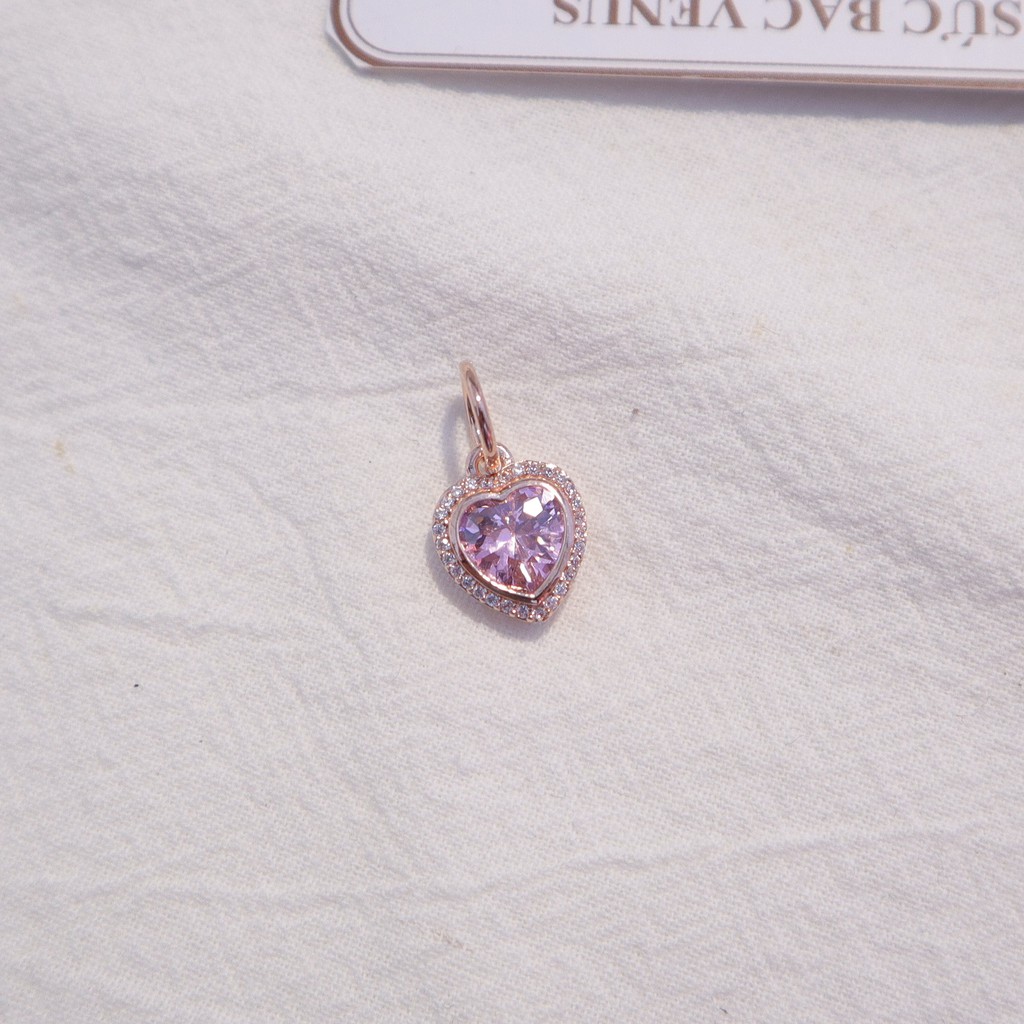 Charm treo rose gold hình tim mặt đá hồng- Msp051