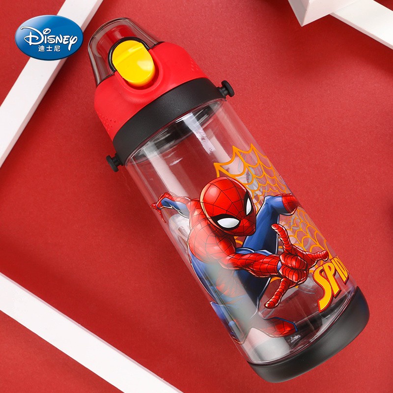 Bình nước thể thao cho bé thiết kế nhấn nút in hình hoạt hình Disney dung tích 600ml