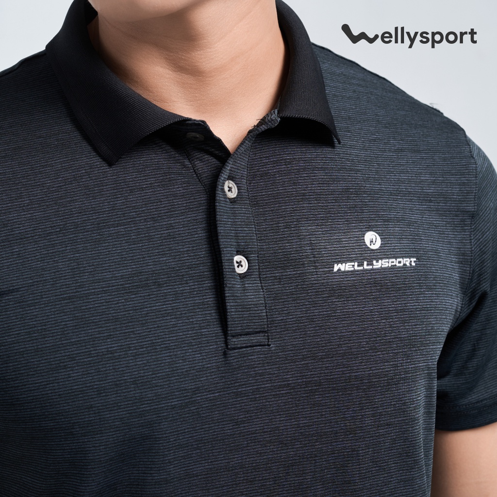 Áo Polo thể thao nam có cổ Welly Sport chất liệu mè caro thấm hút mồ hôi, màu đen mã APLON