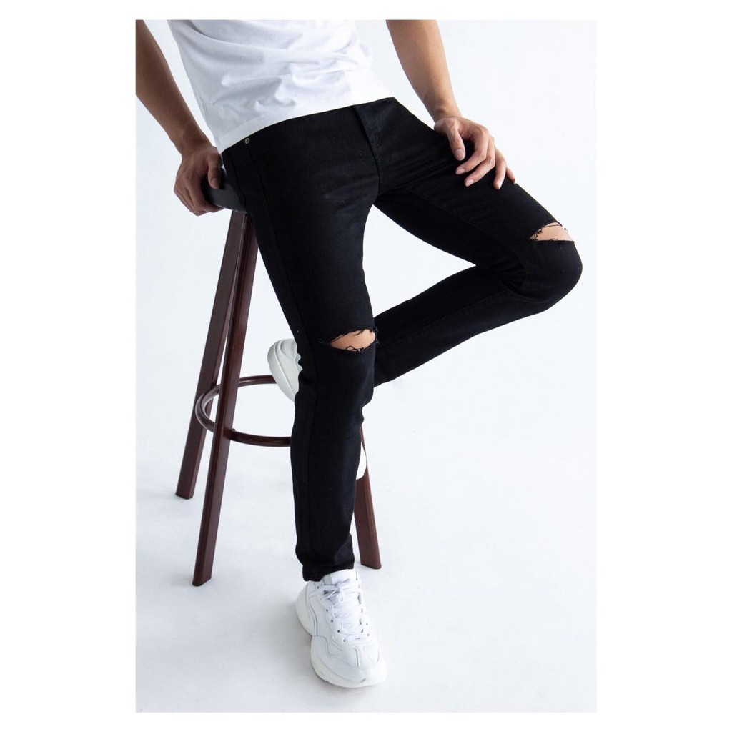 Quần jeans nam rách trắng đen gối slim fit vải dày co giãn bền đẹp thoải mái (SHOP BÁN TÌNH YÊU CHO NANG GỬI CHÀNG)